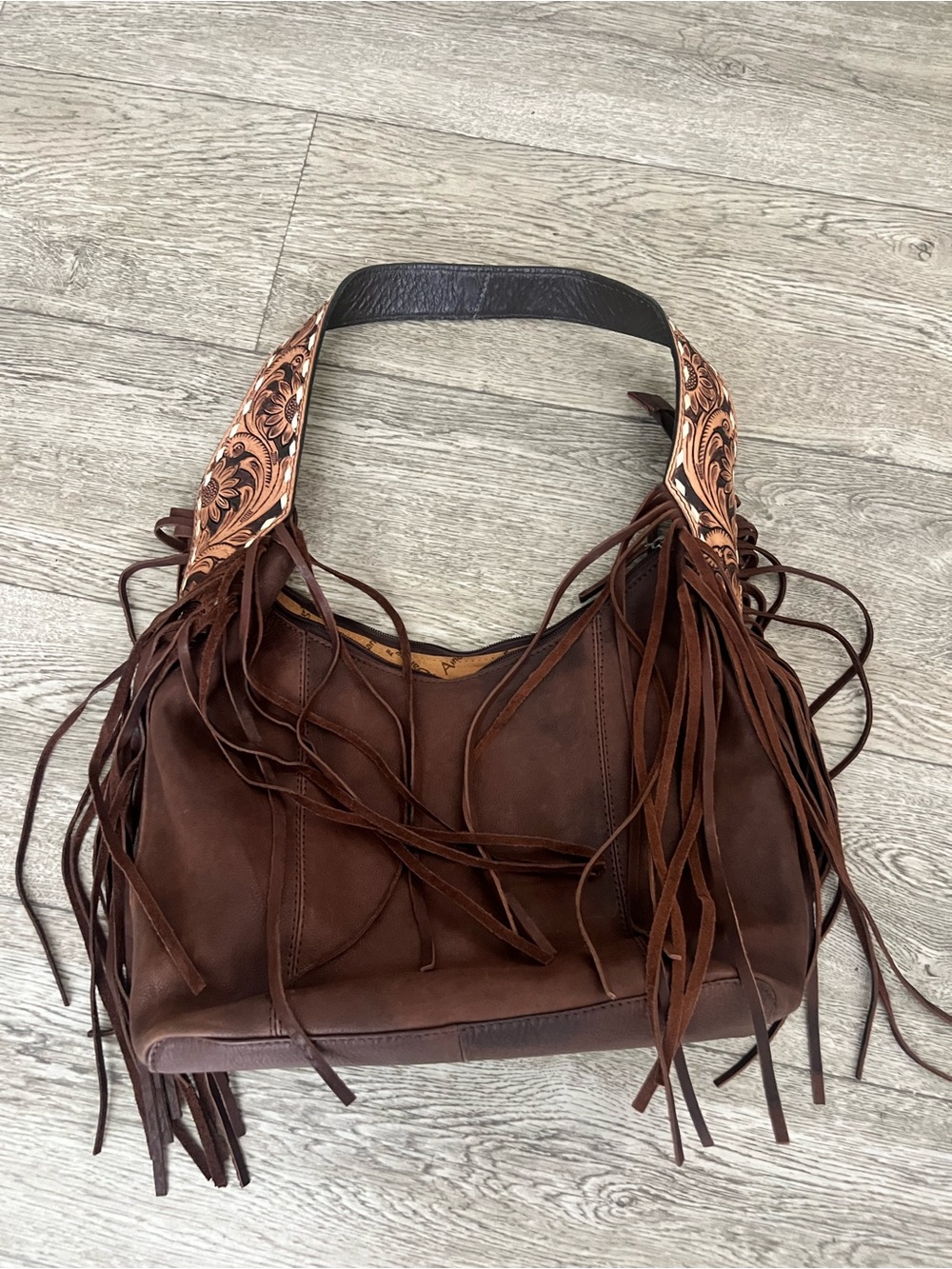 American Darling leather fringe hobo bag